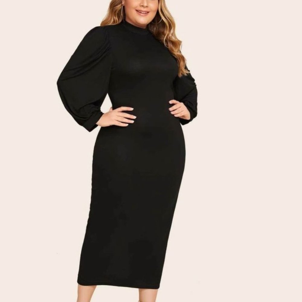 Plus size black Pencil Midi Dress